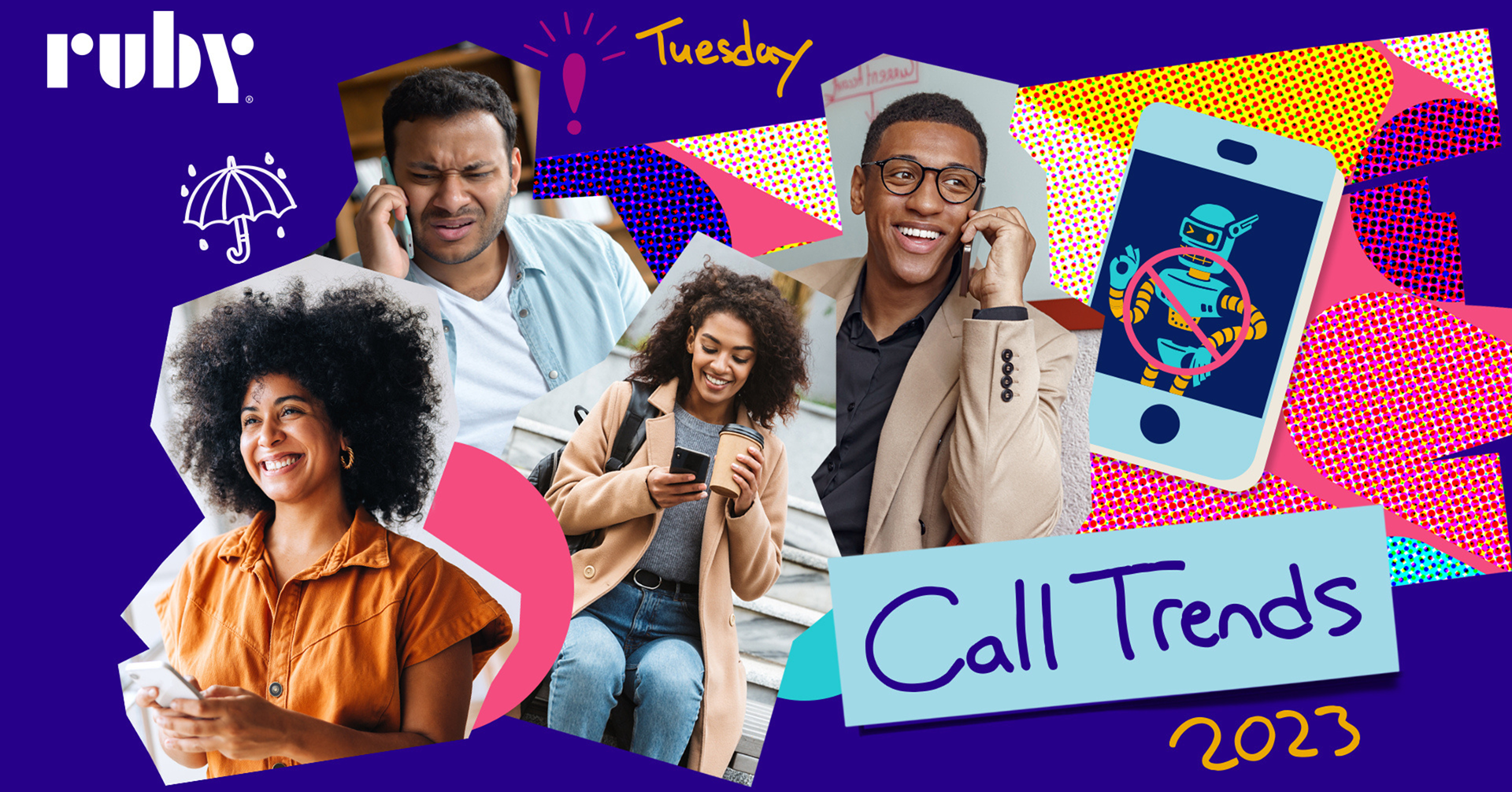 Ruby Call Trends collage featuring people on phones